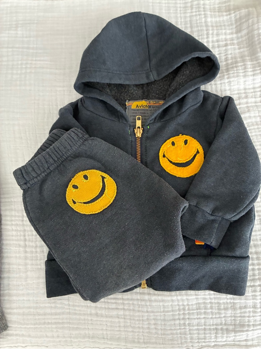 Aviator Nation Charcoal Joggers with Smiley Face and Stripped Charcoal HoodieSet